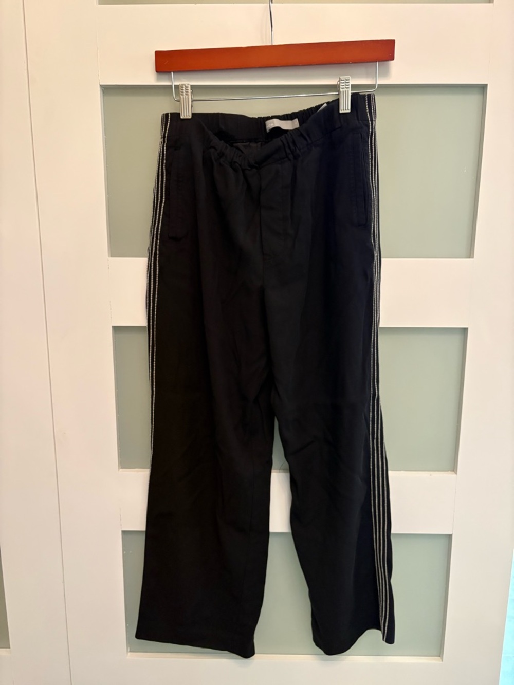 Vince Black Track Pants with thin White side stripes size Medium